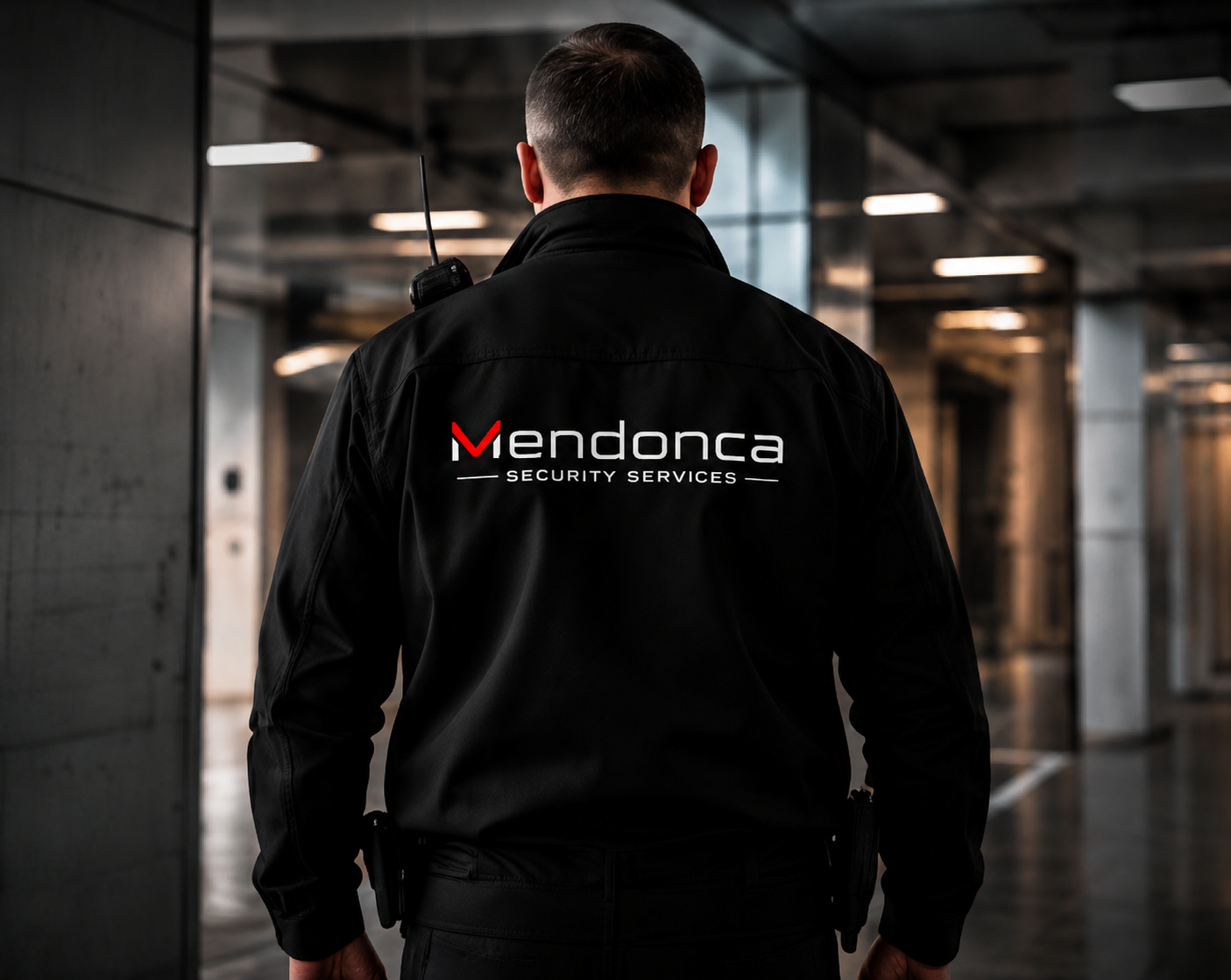 Beveiliger van Mendonca Security Services tijdens een controleronde